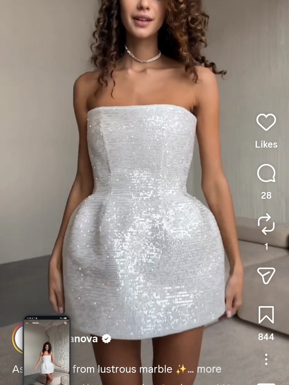 MillaNova Bernice White Sequin Strapless Mini Dress (4-6 US)